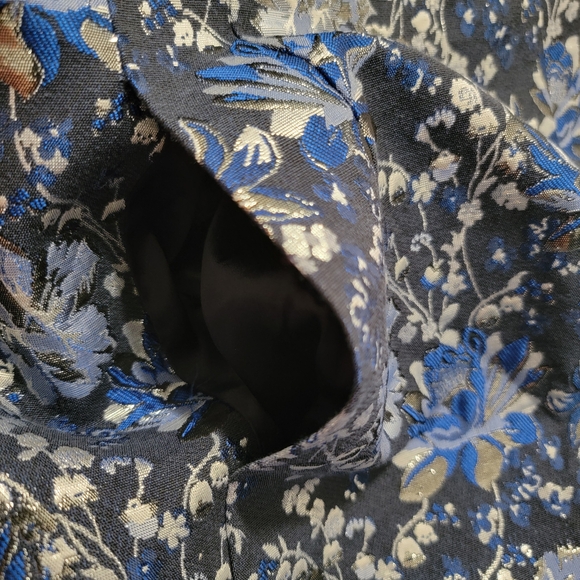 Badgley Mischka Size 8 Navy Blue Silver Floral Sheath Kurstin Dress w/ Pockets - Picture 7 of 12